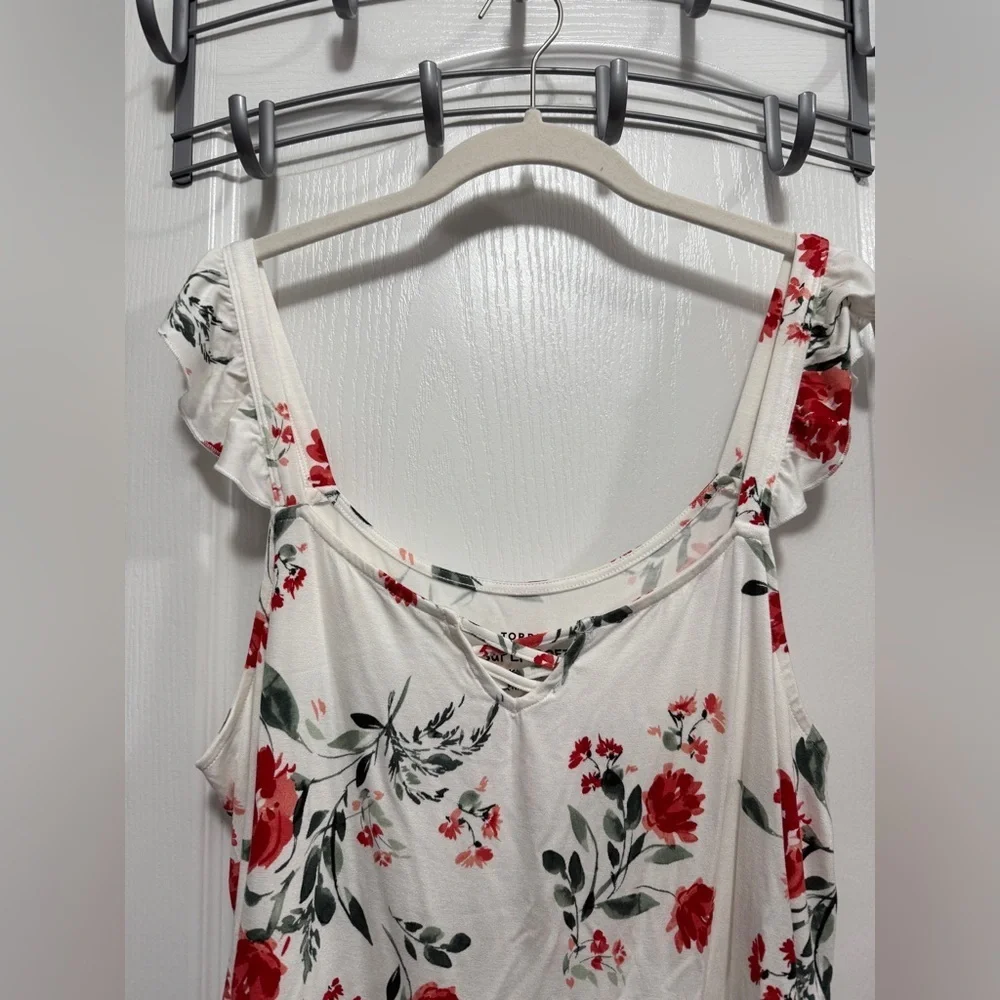 Torrid Super Soft Floral Lattice Ruffle Top women‎ 1X flutter sleeve tank nwt